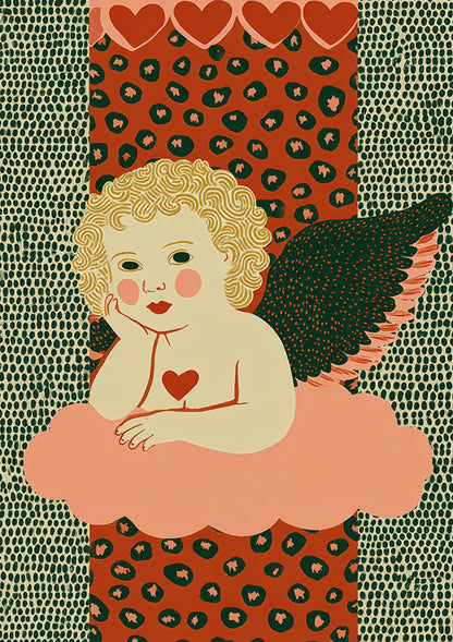 Cherub with Heart Print, Kitschy Angel Wall Art