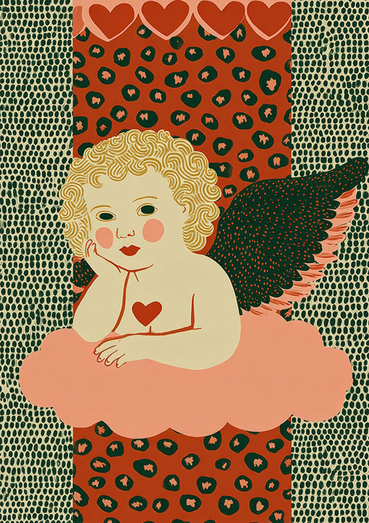 Cherub with Heart Print, Kitschy Angel Wall Art