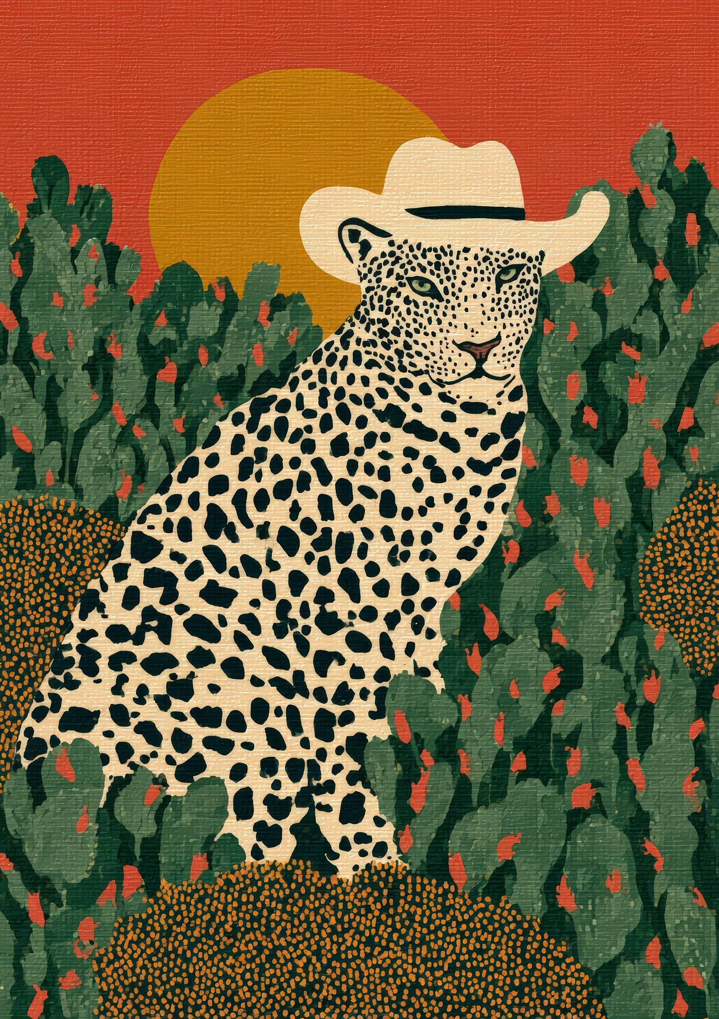 Leopard in Meadow Print, Sunlit Animal Wall Art
