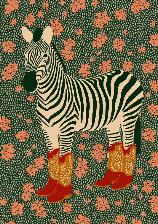 Zebra in Cowboy Boots Print, Funny Animal Wall Art