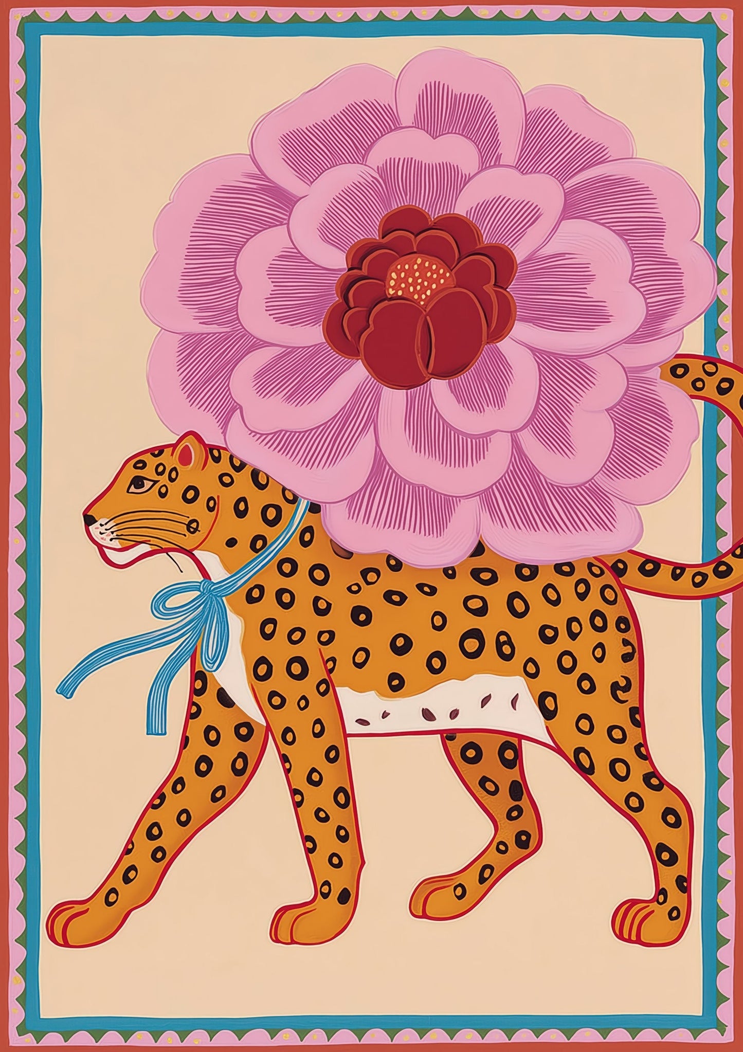 Leopard and Peony Print, Floral Animal Wall Art