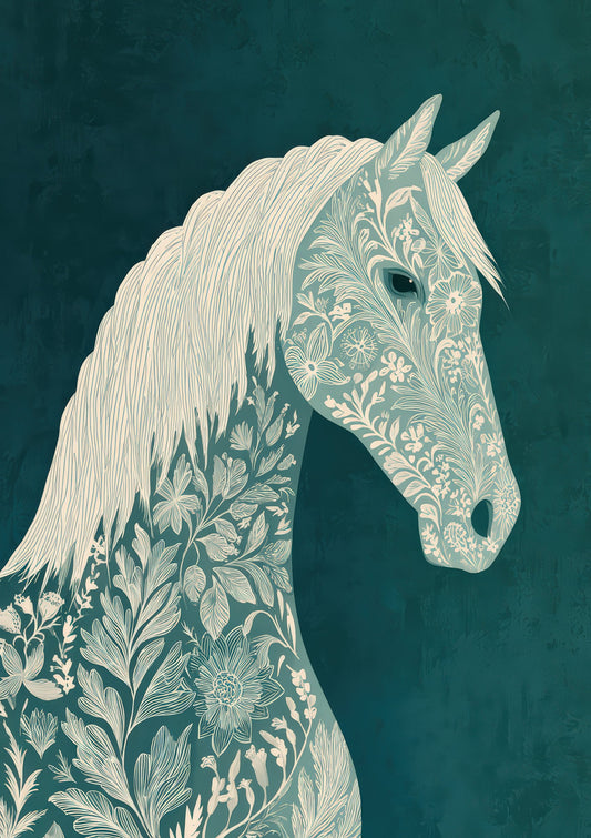 White Horse Print, Decorative Folk Animal Wall Art