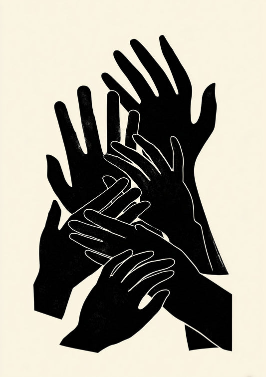 Abstract Black Hands Print, Minimalist Line Art