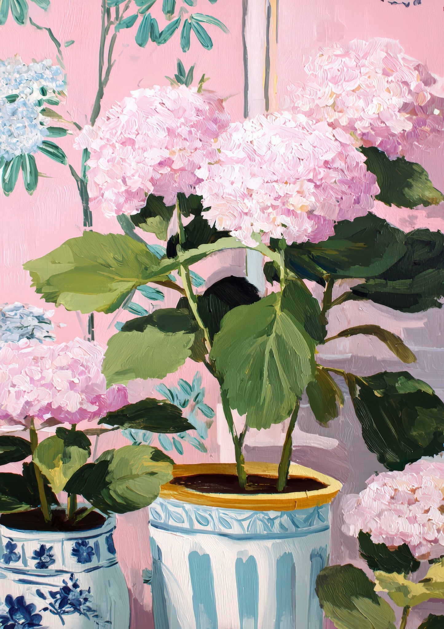 Pink Hydrangea Pot Print, Painterly Floral Wall Art
