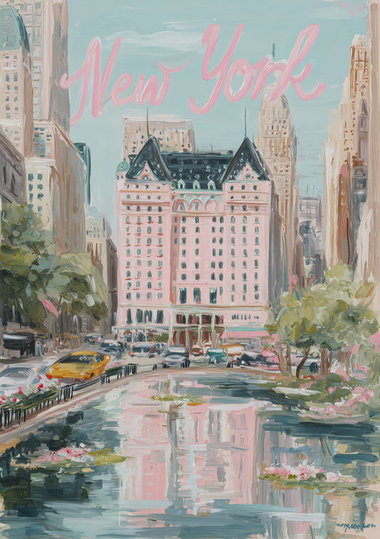 New York Travel Print, Gouache City Skyline Wall Art