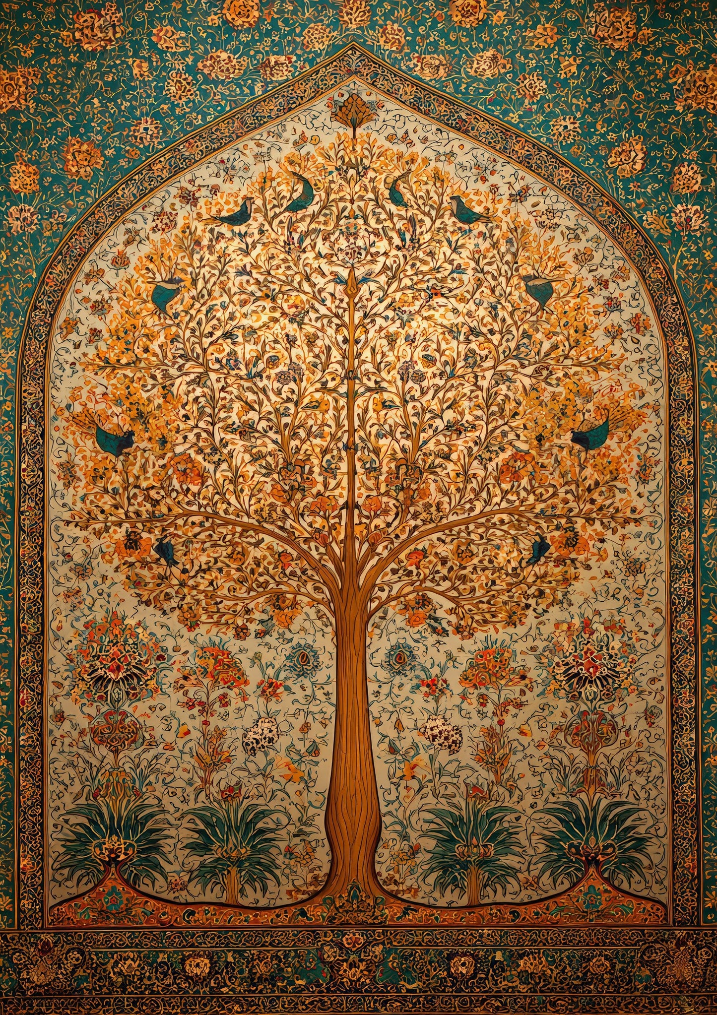 Tree of Life with Birds Print, Persian Style Wall Art