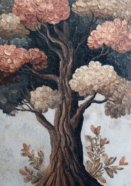 Pink Blossom Tree Print, Vintage Oil Wall Art
