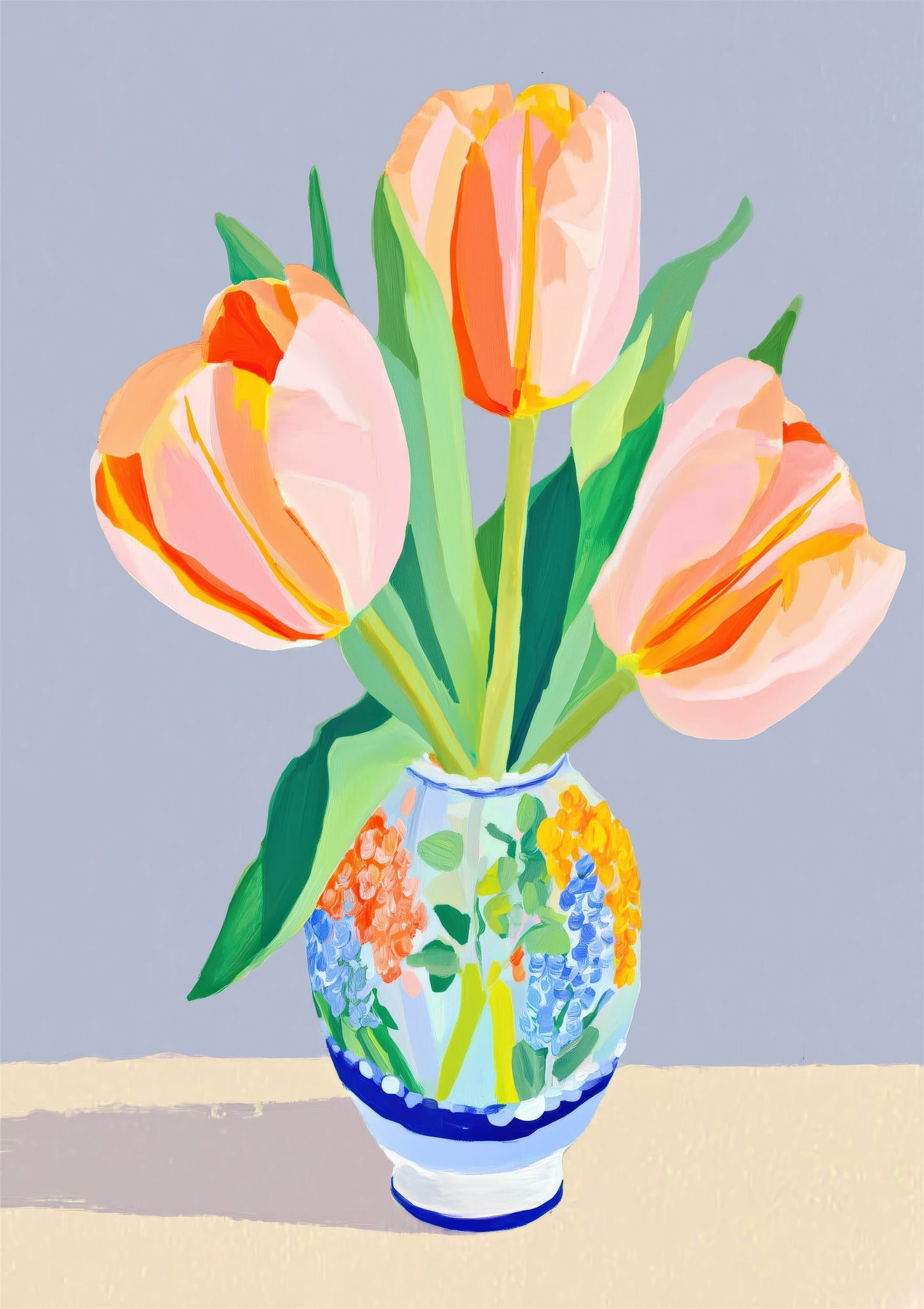 Orange Tulips Print, Watercolour Floral Wall Art