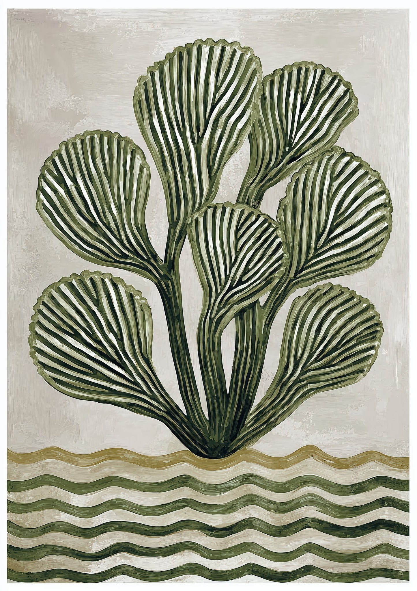 Green Fan Plant Print, Minimalist Botanical Wall Art