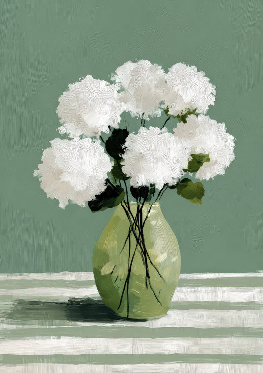 White Hydrangea Vase Print, Matisse Style Floral Wall Art