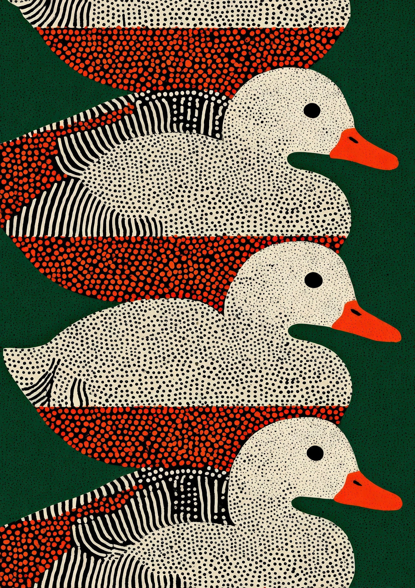 Three Ducks Print, Folk Style Bird Wall Art