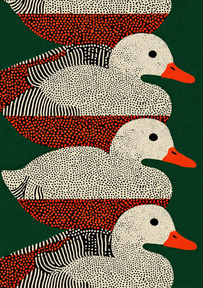 Three Ducks Print, Folk Style Bird Wall Art