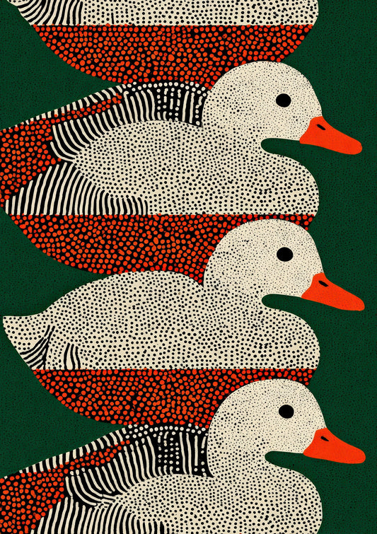 Three Ducks Print, Folk Style Bird Wall Art