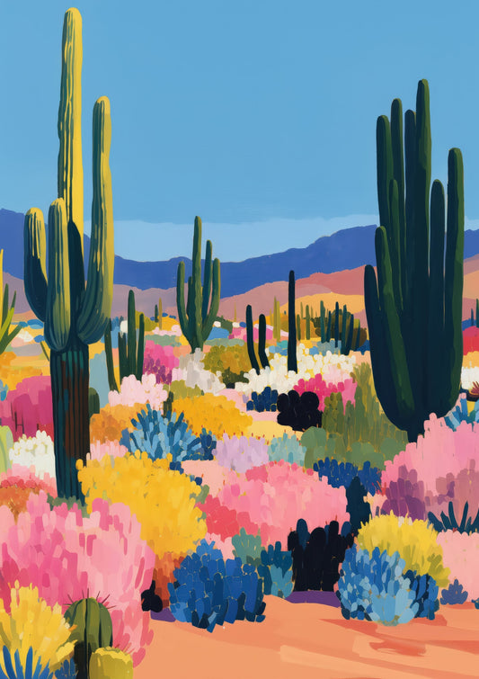 Desert Flowers Print, Colourful Cactus Wall Art