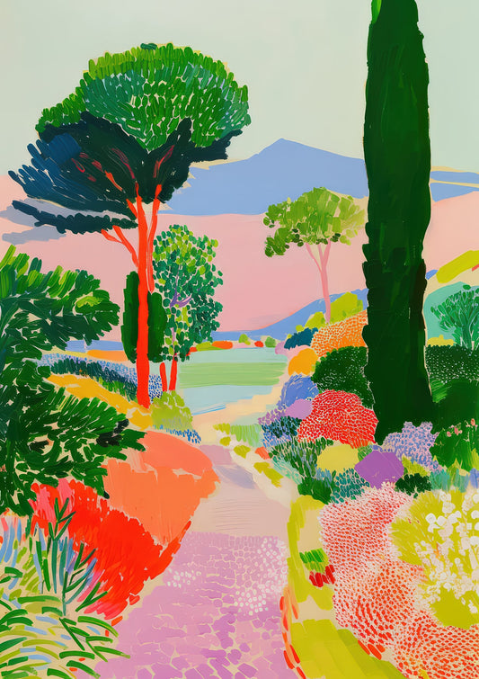 Naive Garden Landscape Print, Folk Style Wall Art