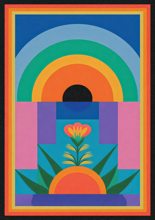 Geometric Flower Arch Print, Retro Tarot Style Wall Art