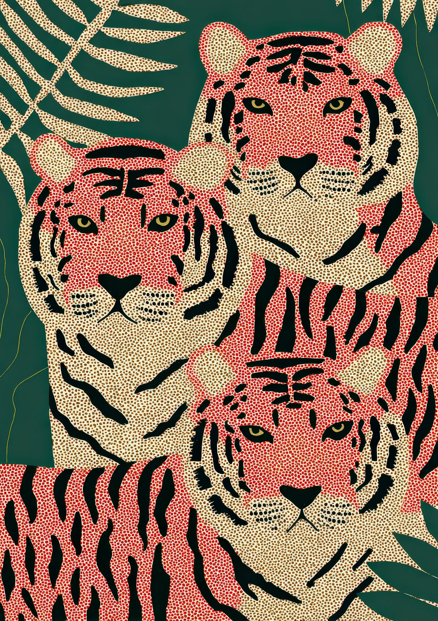 Pink Tigers Print, Symmetrical Big Cat Wall Art