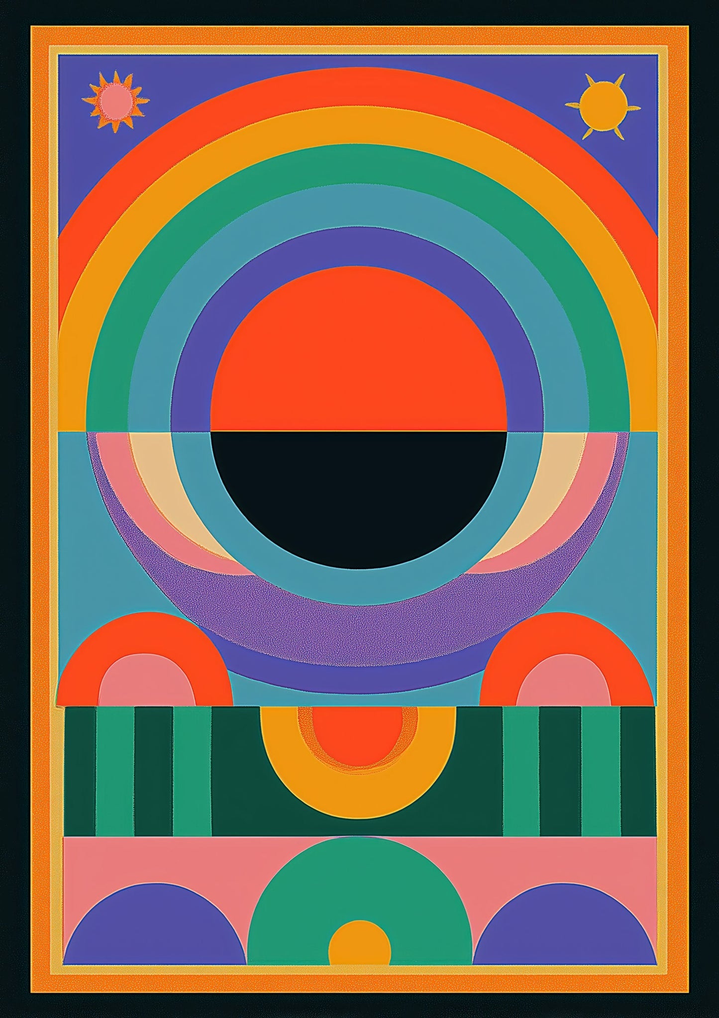 Retro Sun Print, Geometric Abstract Wall Art