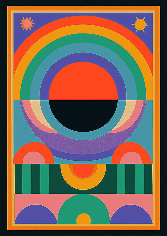 Retro Sun Print, Geometric Abstract Wall Art
