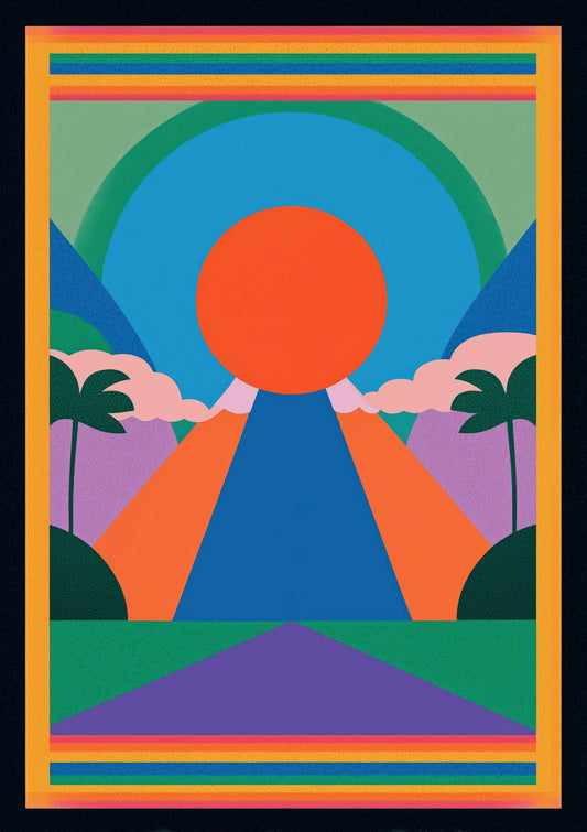 Symmetrical Retro Figure Print, Geometric Abstract Wall Art