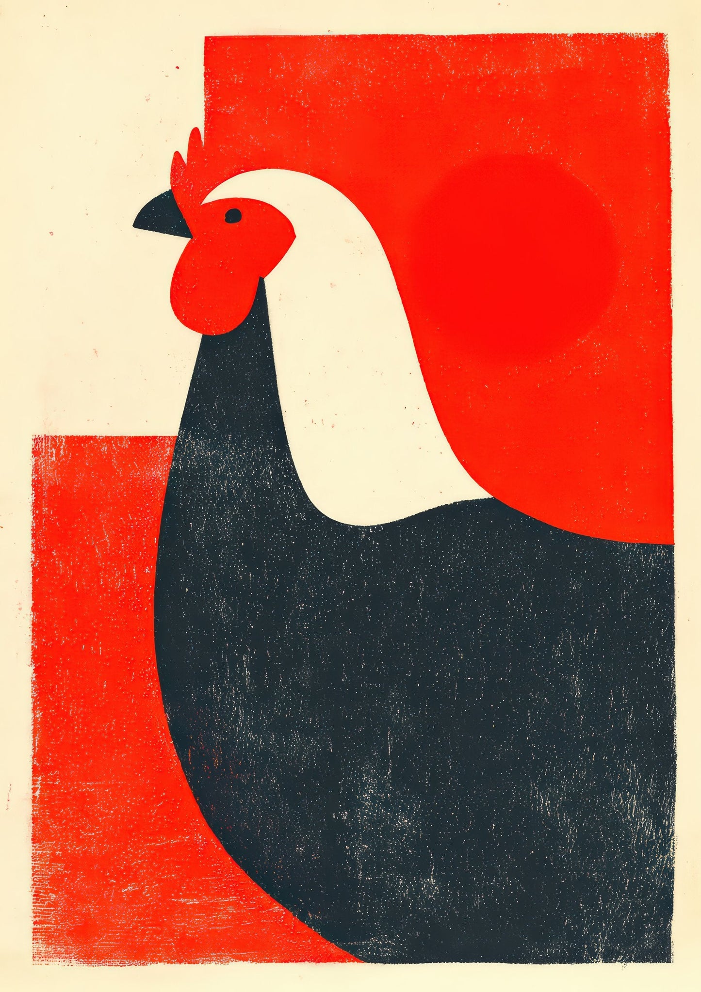 Rooster Print, Minimalist Screenprint Wall Art