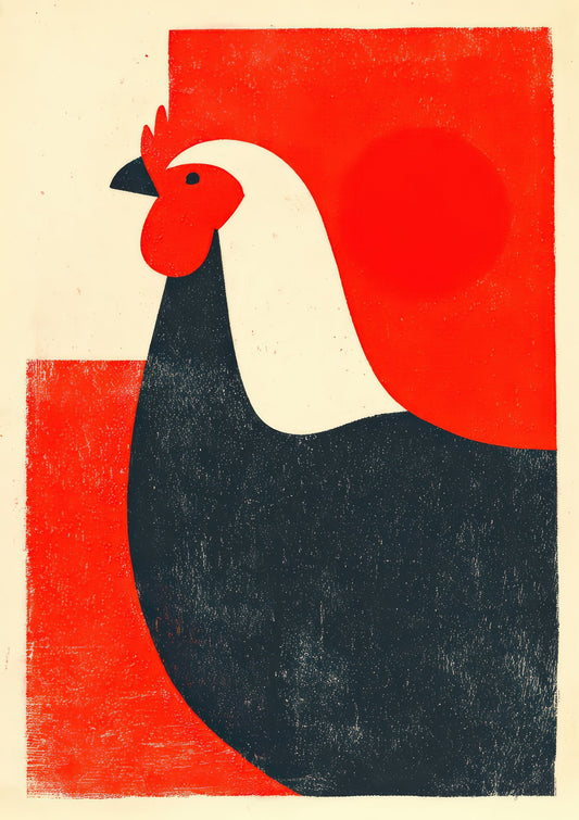 Rooster Print, Minimalist Screenprint Wall Art