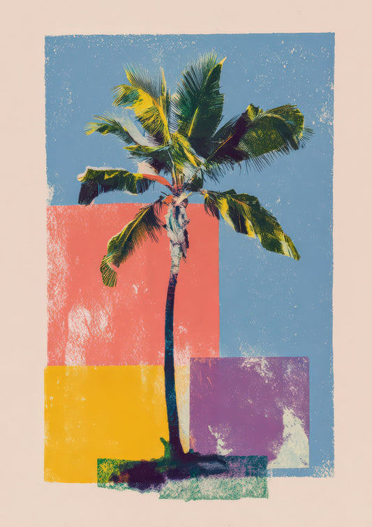 Palm Tree Risograph Print, Colourful Botanical Wall Art