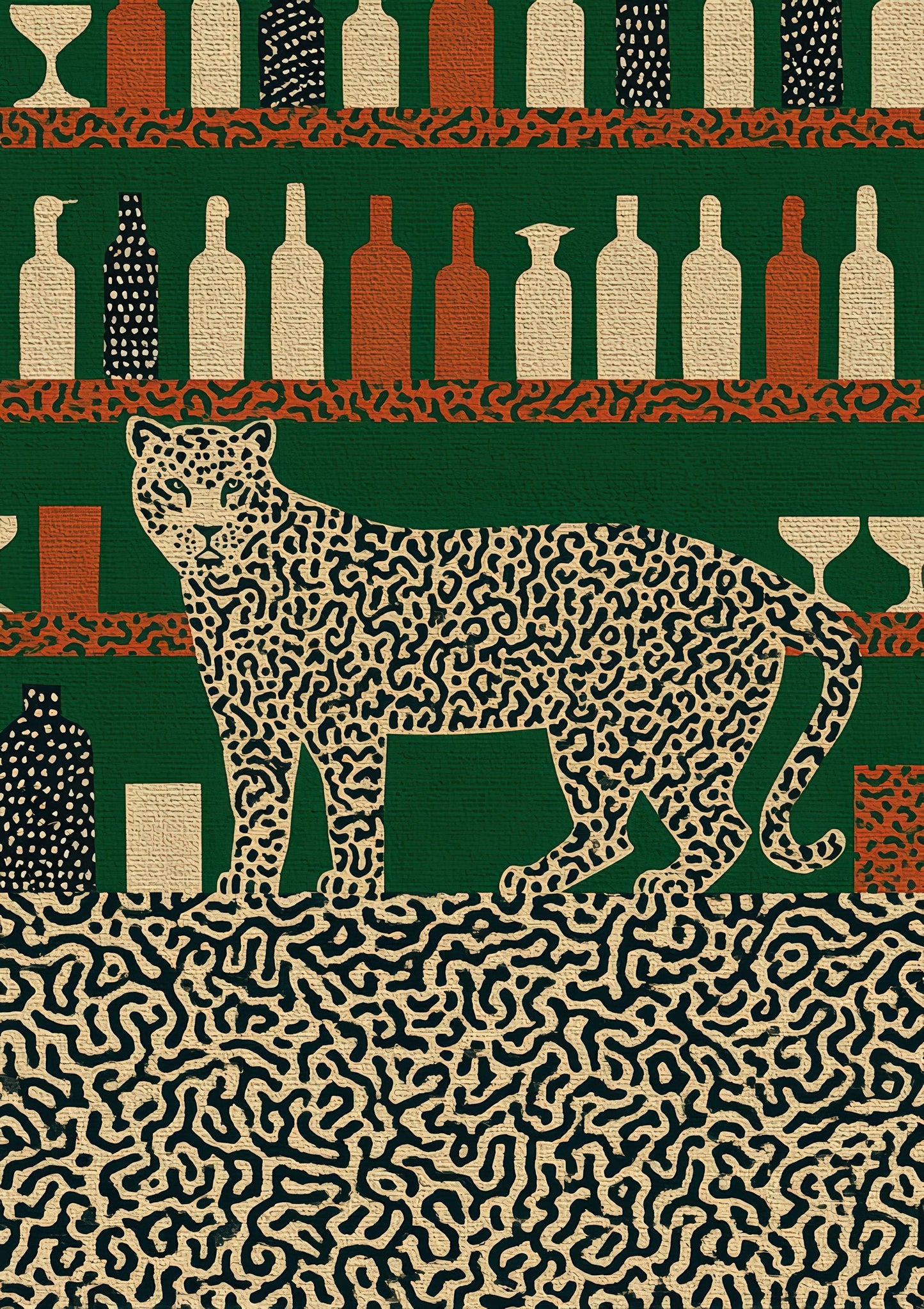 Tiger at the Bar Print, Retro Nightlife Wall Art