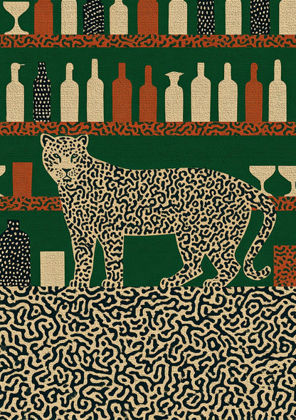 Tiger at the Bar Print, Retro Nightlife Wall Art