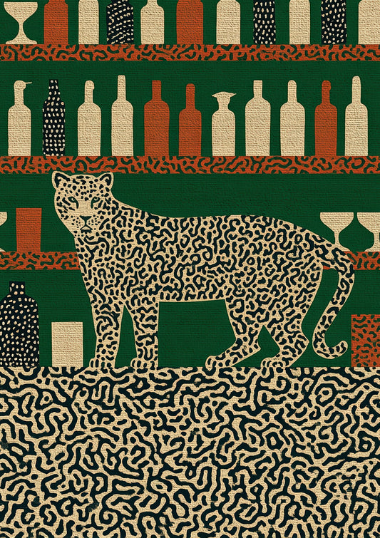 Tiger at the Bar Print, Retro Nightlife Wall Art