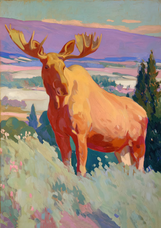 Moose in Landscape Print, Painterly Animal Wall Art