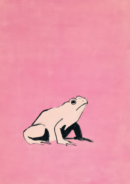 Frog on Pink Print, Minimalist Ink Animal Wall Art