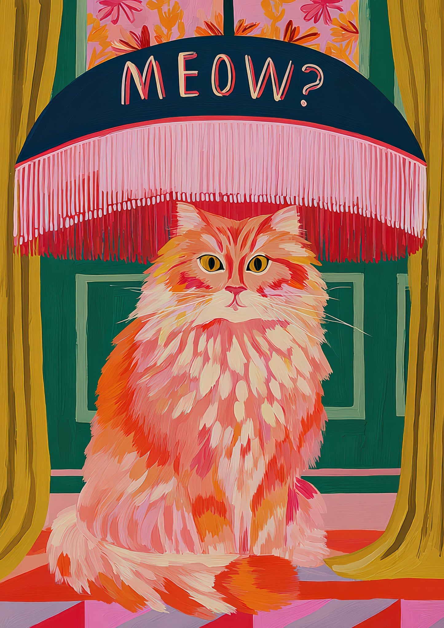 Ginger Cat Meow Print, Quote Cat Wall Art