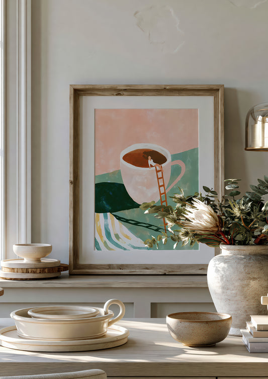 Coffee Cup Print, Whimsical Kitchen Wall Art