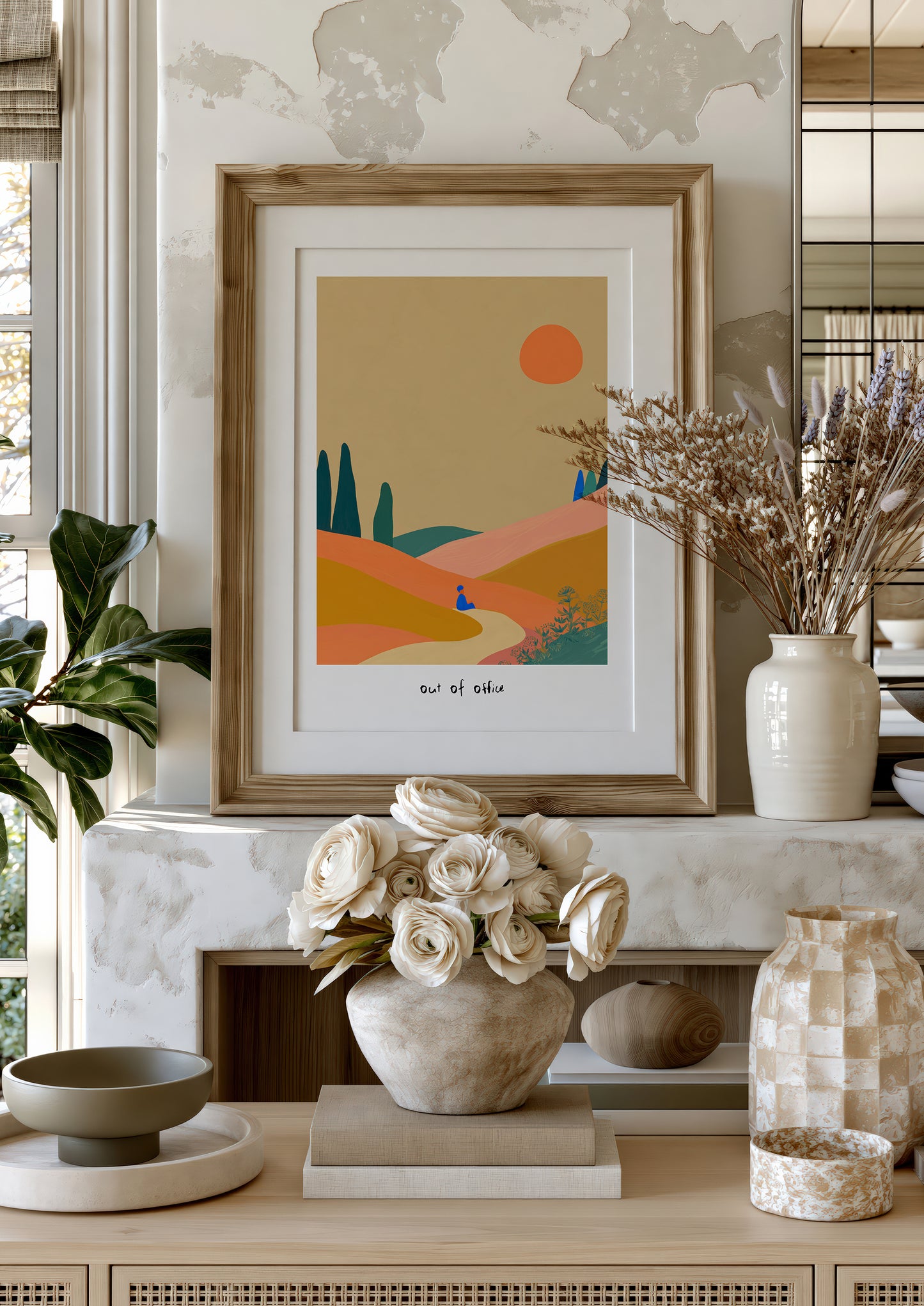 Out of Office Print, Folk Landscape Wall Art