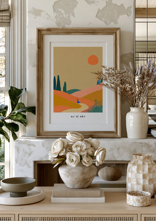 Out of Office Print, Folk Landscape Wall Art