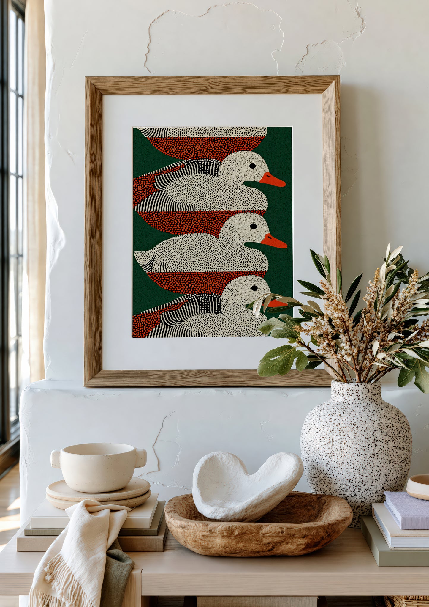 Three Ducks Print, Folk Style Bird Wall Art