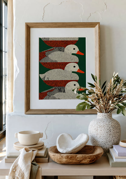 Three Ducks Print, Folk Style Bird Wall Art