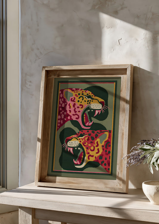 Leopard Heads Rug Print, Bold Animal Wall Art