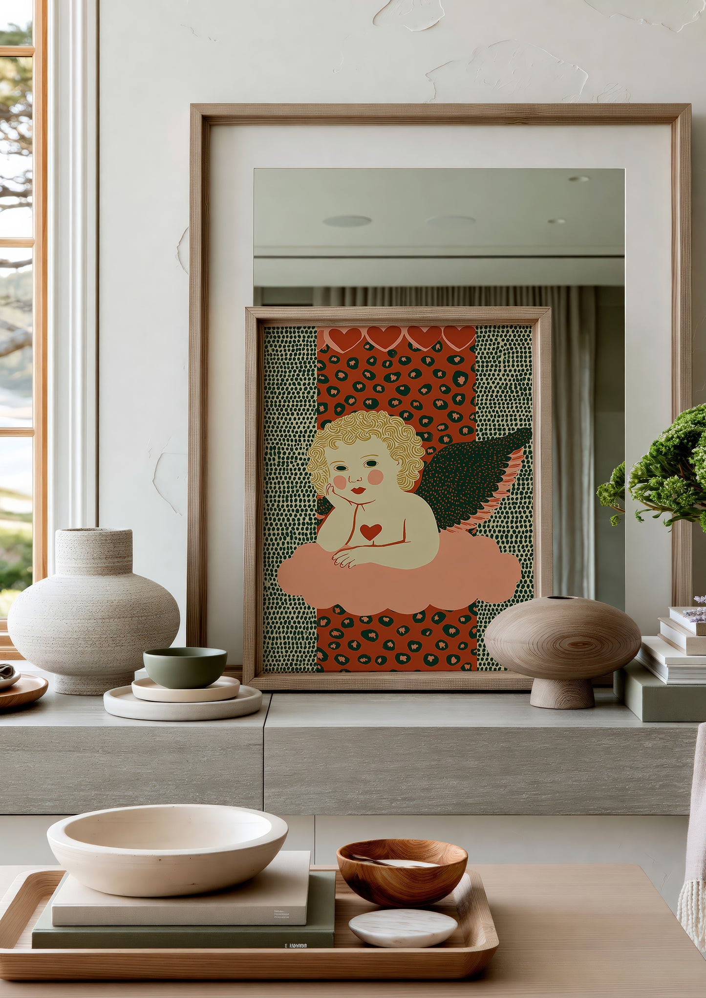 Cherub with Heart Print, Kitschy Angel Wall Art
