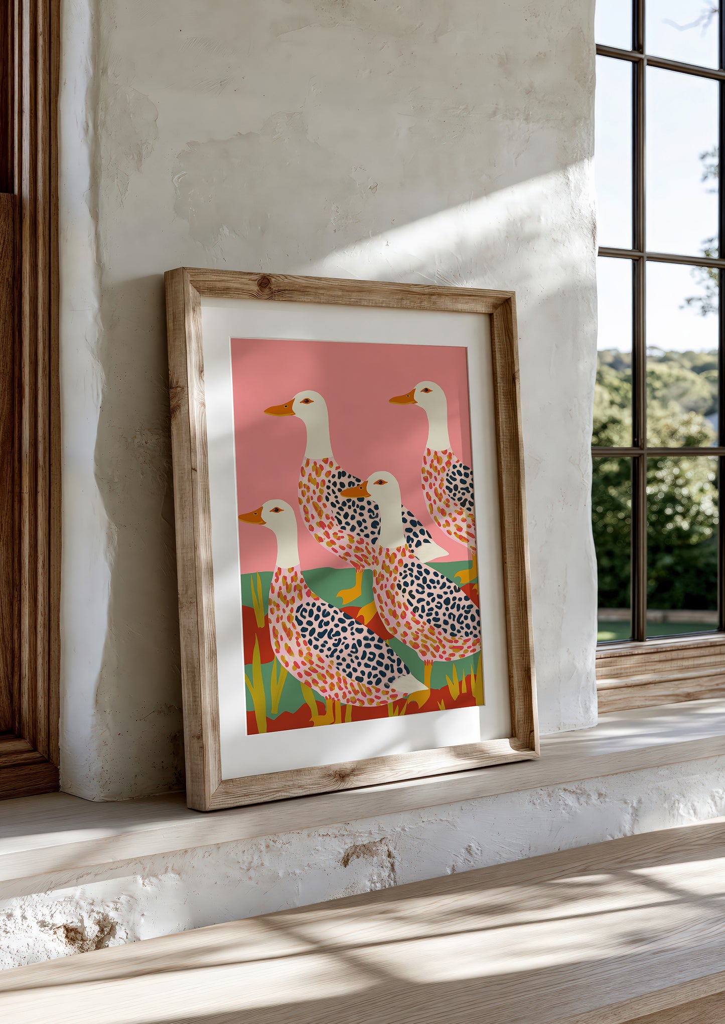Two Ducks Print, Folk Style Bird Wall Art