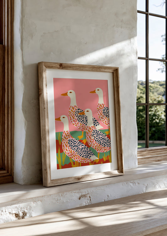 Two Ducks Print, Folk Style Bird Wall Art