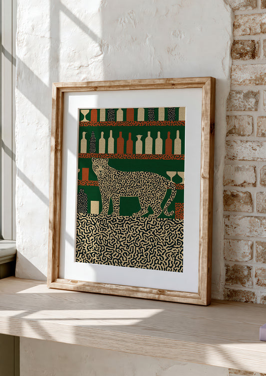 Tiger at the Bar Print, Retro Nightlife Wall Art